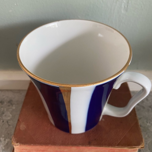 Lomonosov coffee cup Elegant Blue and Gold Striped Mug - Picture 2 of 9